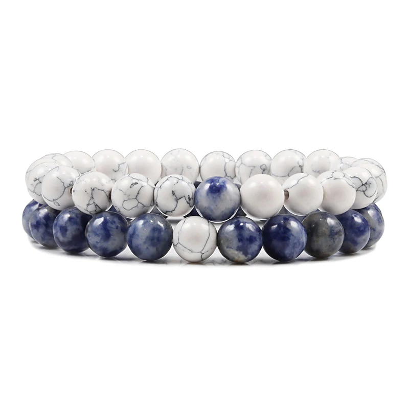 White pot Blue 2 шт./компл. пары расстояние браслет из натурального камня тигровый глаз Лава бисерные браслеты для мужчин женщин друг Подарочный Шарм Strand ювелирные изделия - Окраска металла: White pot Blue