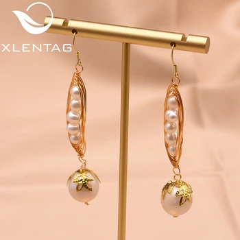 

XlentAg Natural High-quality Pearls Dangle Earrings Women Indain Cute Women Engagement Love Gifts Huggie Vintage Jewrlry GE0746