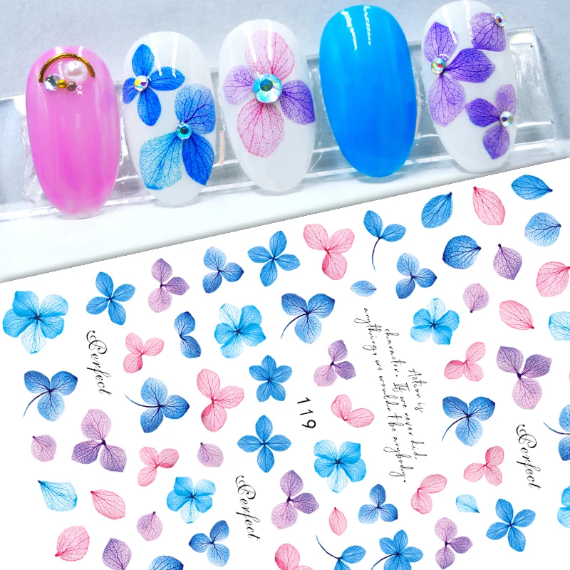 3D Nail Sticker Decals Self-adhesive Stickers for Nails Sunflower Hydrangea Flower Leaf Manicure Art Decoration | Красота и здоровье