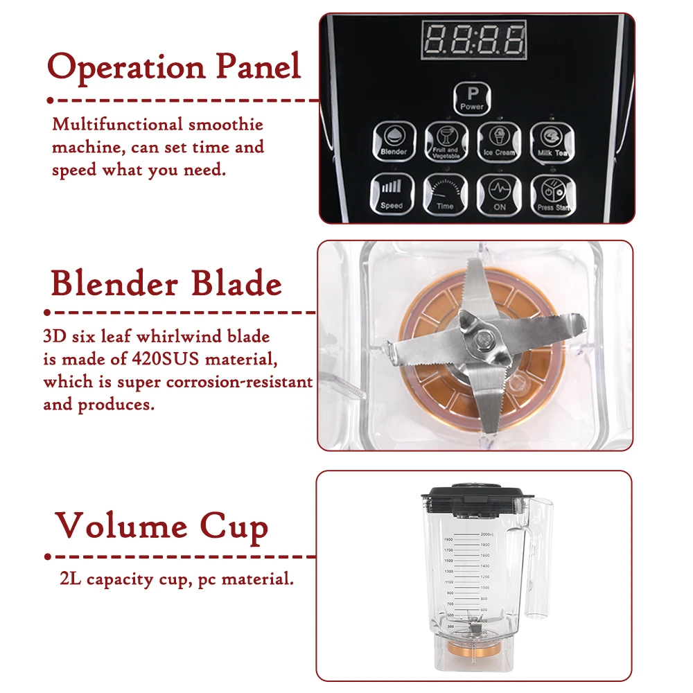 ITOP 2L Professional Power Blender 2200W Smoothie Blender Food Fruit Juicer 30000RPM Pure Vopper Motor With 304 Stainless Blade 6