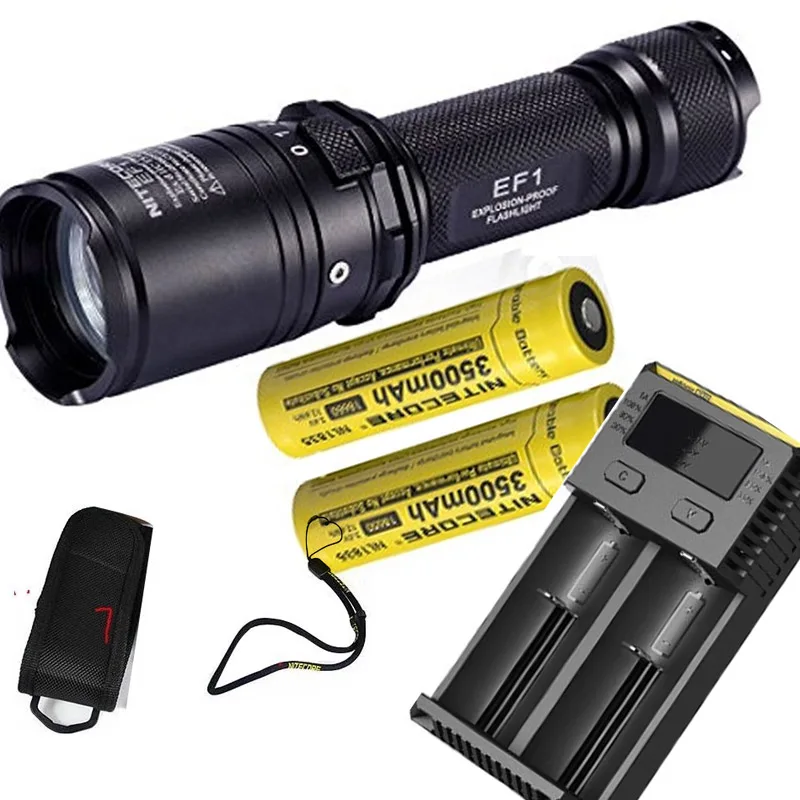 NITECORE EF1 взрывобезопасный фонарик использует 1*18650 и 2* CR123 одной рукой регулировка яркости+ 3500mAh 18650 аккумулятор+ зарядное устройство
