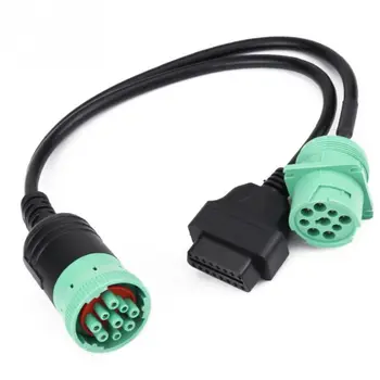 

9 Pin to OBD2 Interface Truck Y-Cable Adapter OBDII Y Splitter Truck 16Pin Male to Female J1939 9 Pin Car Truck Adapter