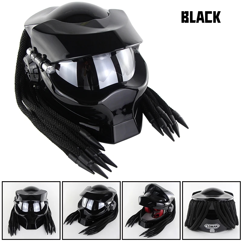 Мотоциклетный шлем хищника с полным лицом Железный Воин человек шлем DOT сертификация безопасности Высокое качество Черный цветной