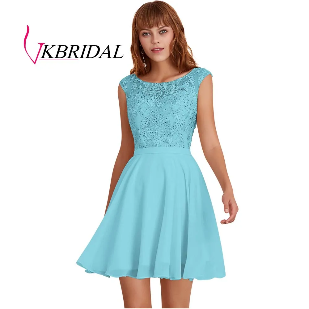 color 163 VKBRIDAL, платья для выпускного вечера цвета шампанского, новинка, шифоновое кружевное платье с v-образным вырезом на спине, короткое платье для выпускного вечера - Цвет: color 163