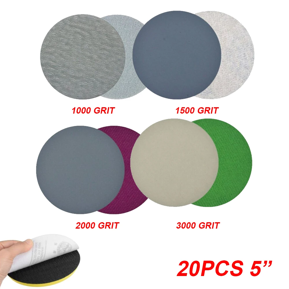 20pcs 125mm Wet Dry Sandpaper 1000-3000 Grit Sanding Discs Polishing Car Pack