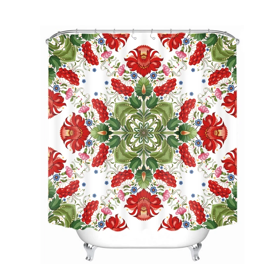 Национальный стиль цветочный узор красочные цветочные вид занавески для душа водонепроницаемые утолщенные шторы в ванную комнату Настраиваемые