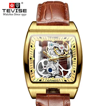 

TEVISE Fashion Belt Men's Automatic Mechanical Watch Luminous Waterproof Double-sided Transparent Case Mechanical Watch