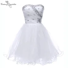 Белые платья для выпускного вечера, короткие, милые, со стразами, плиссированные, мягкие, тюлевые, мини вечерние платья, коктейльное платье, выпускное платье