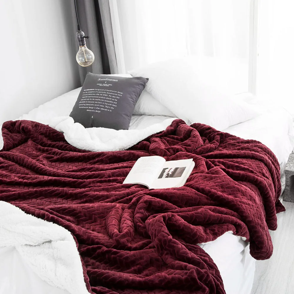 1 Pcs Plush Blanket Wheat Ears Jacquard Cashmere Solid Color Double Thick Twist Blanket Warm Blanket Home Bedding