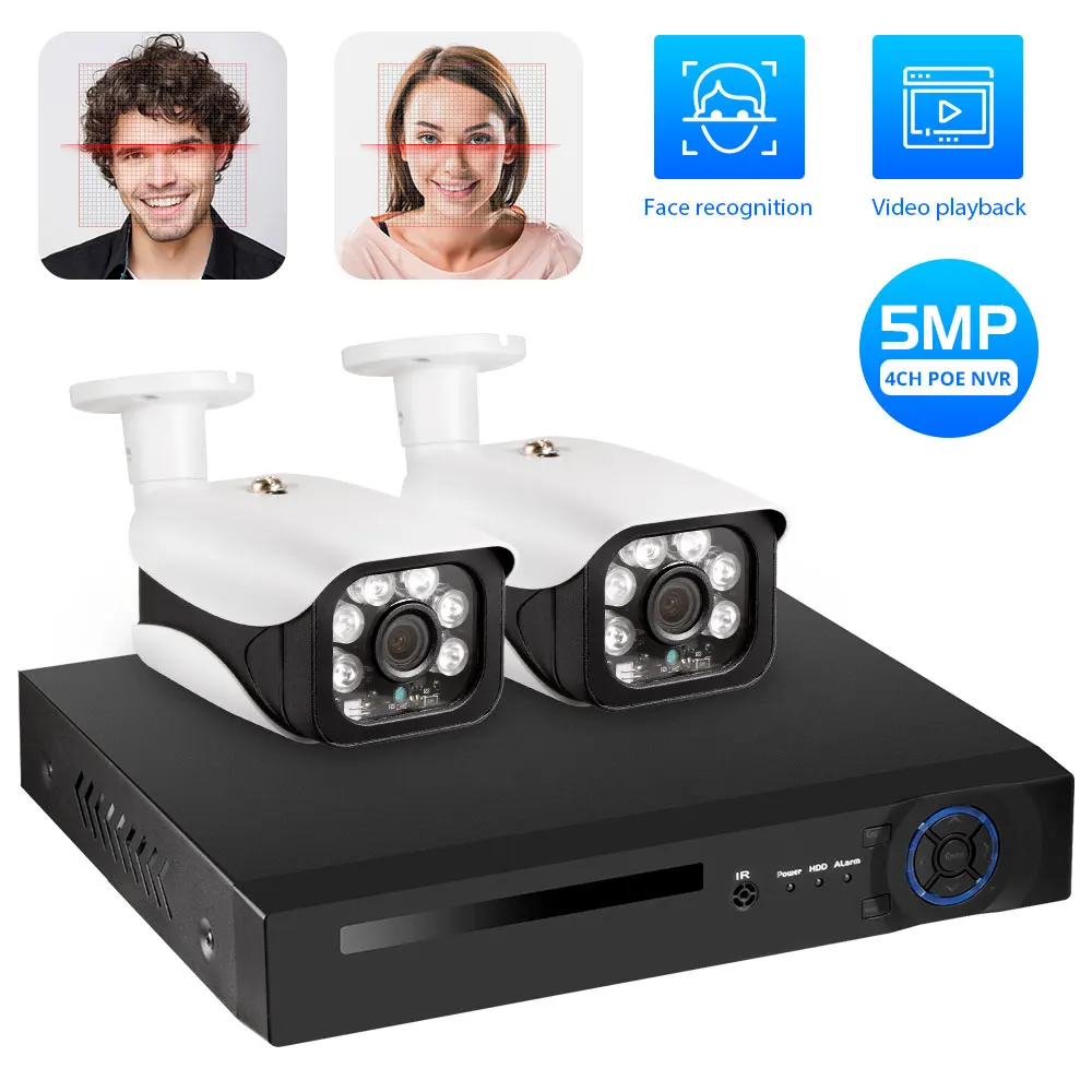 4CH NVR and 2 Camera KERUI 4CH 5MP беспроводной POE NVR комплекты камеры безопасности системы наружного видеонаблюдения видео наблюдения видео рекордер комплект IR-CUT запись лица - Цвет: 4CH NVR and 2 Camera
