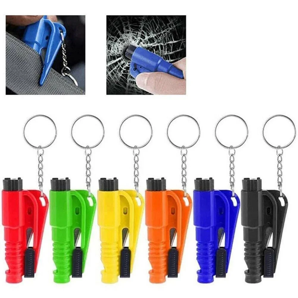 Mini Safety Hammer Keychain Car Window Glass Breaker Seatbelt Cutter 2 In 1 Portable Spring Type Escape Hammer Auto Rescue Tool