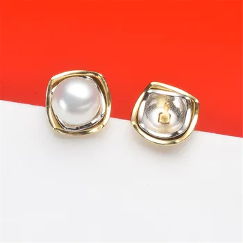 

S925 Sterling Silver Flash Design Pearl Earrings Holder Women DIY Pearl Earrings Components Silver Gold Color