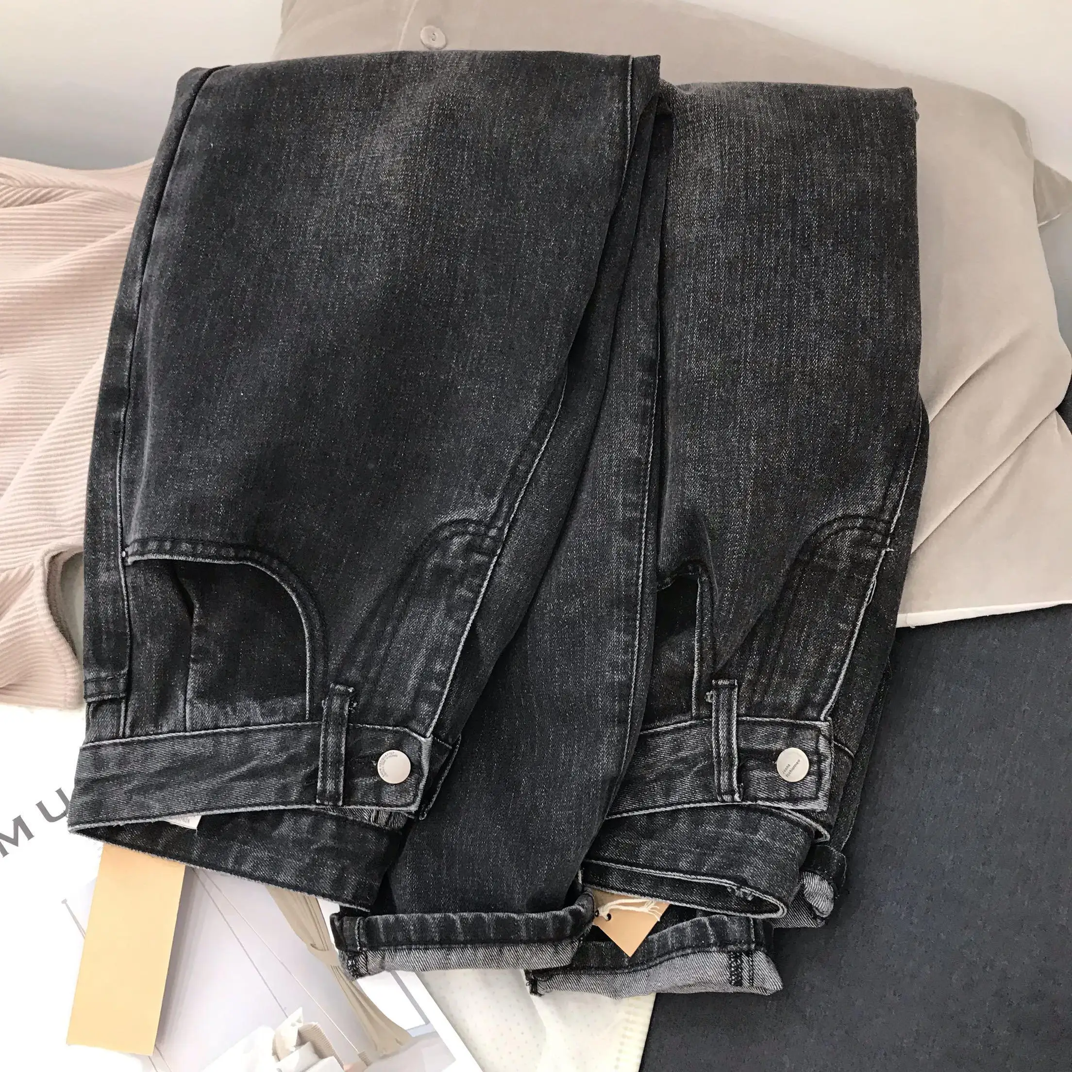 Женские джинсы-шаровары с высокой талией, свободные, 2XL, уличная одежда, черные винтажные классические женские брюки, шикарные повседневные модные корейские Ulzzang