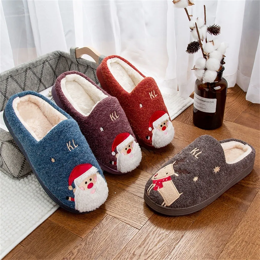 Men Home Flat Slippers Indoor Shoes Man Christmas Platform Flat With Warm Floor Home Cuty Santa Deer ShoeSlippers тапочки