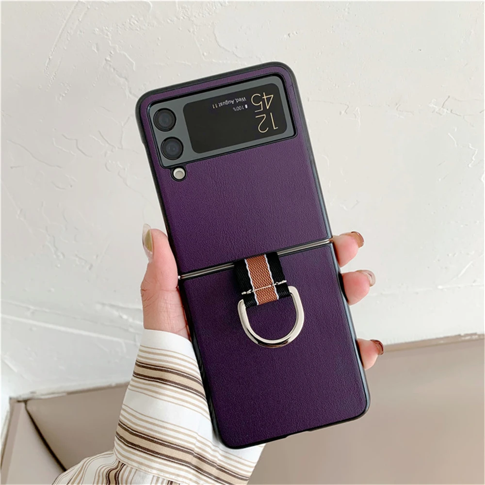 With Ring Luxury Ultra Slim Cover For Samsung Galaxy Z Flip 3 5G Case Hard Plastic Shockproof Phone Case Fashion Coque Fundas galaxy z flip3 5g case