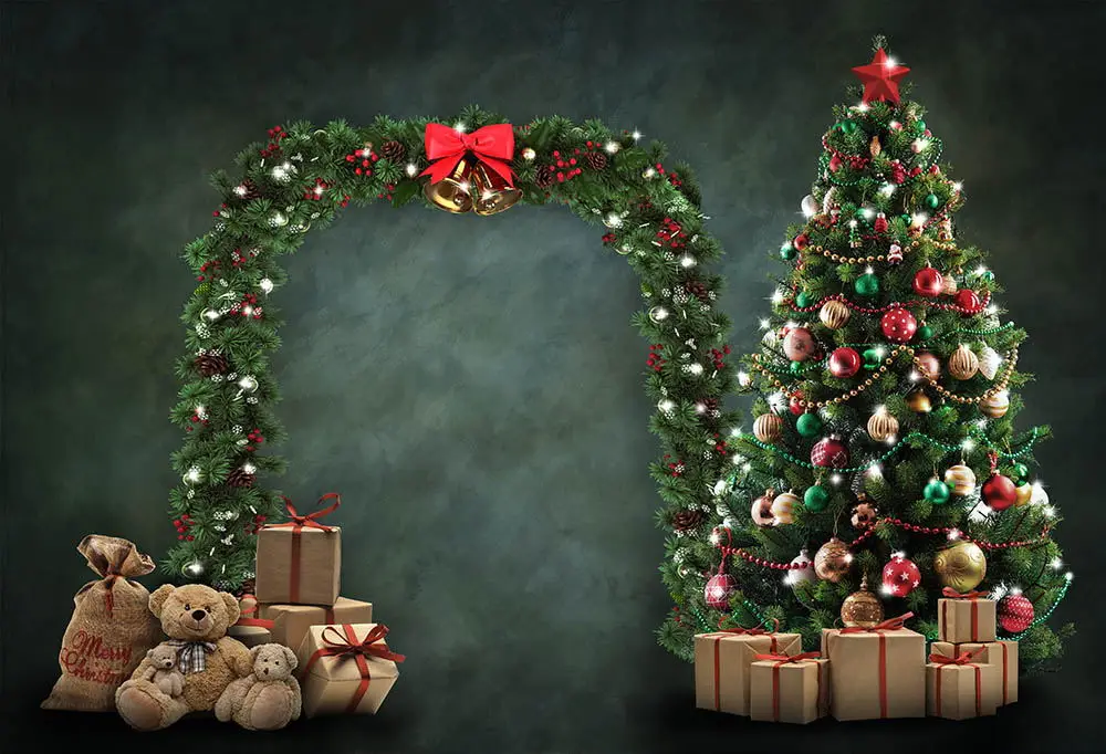 Рождество фон Рождественская елка темно-зеленый год украшения дома арки Фотогалерея фон баннер