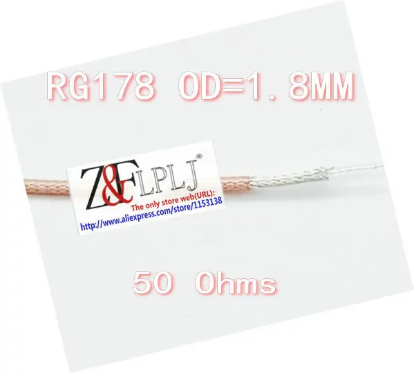 RG178 50 ohms OD =1.8mm RG-178 High Frequency Coaxial Cable 50-1 Single Shielded Silver Plated Wire / Feeder 10M/Lot | Электронные