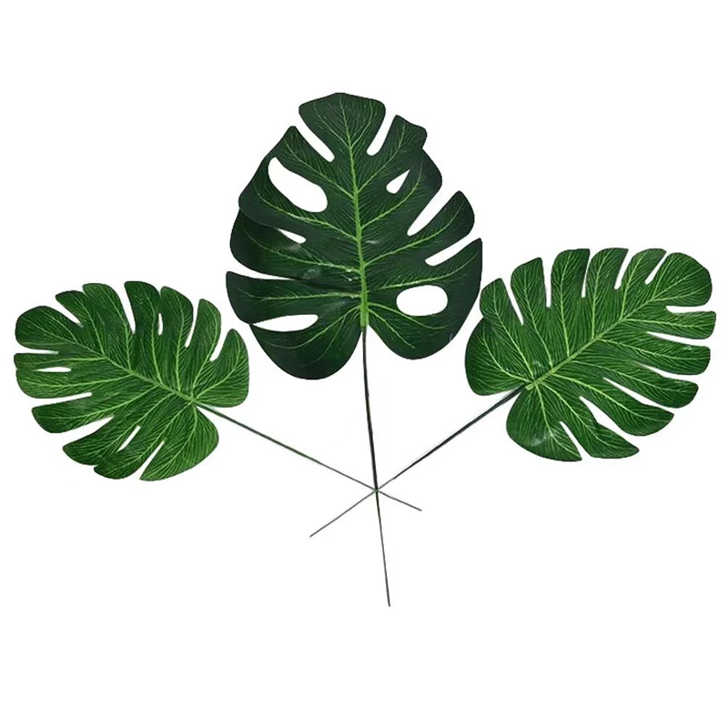 

5pcs Fake Faux Artificial Tropical Palm Leaves Green Monstera Leaves for Home Kitchen Party Decorations Handcrafts DIY