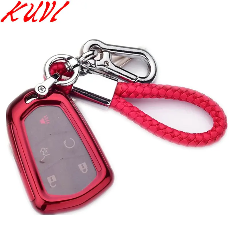 red with keychain ТПУ пульт дистанционного управления, умный чехол для ключей от Fob чехол в виде ракушки для Cadillac ATS CT6 CTS DTS XT5 Cadillac Escalade ESV SRX от АТС ХЦ STS ELR - Название цвета: red with keychain