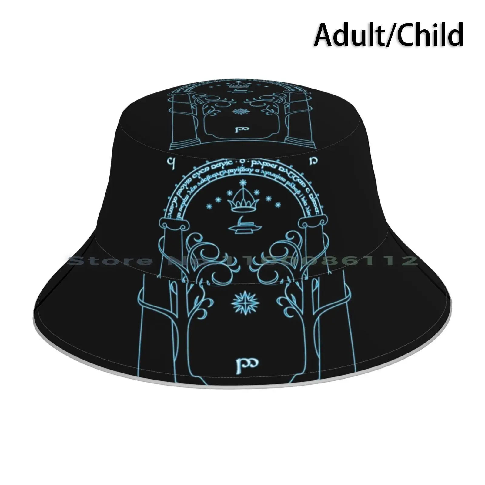 Nanven Moon Gate-Blue Bucket Hat Sun Cap The Speak Enter Friend Magic Fantasy Door Gate Gandalf Frodo Fellowship Tolkien Elf