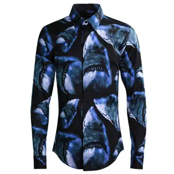 

New Mens Shirts Luxury Shark Allover Printing Party Men Shirts Fashion Long Sleeve Slim Fit Mens Dress Shirts Plus Size 4xl