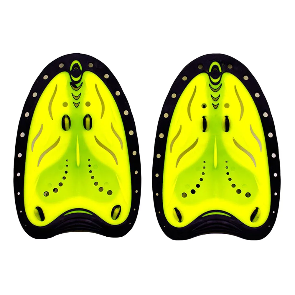 Yellow Black 1 пара силиконовых ручных плавательных весел для начинающих, перепончатые флипперные штрихи, перчатки с регулировкой, аксессуары для занятий плавником - Цвет: Yellow Black