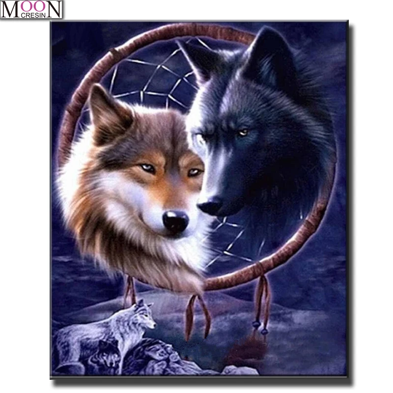 

Animals Diy Diamond Mosaic Two Wolves Diamond Painting Full Square & Round Diamond Embroidery Cross Stitch Handmade Rhinestones,