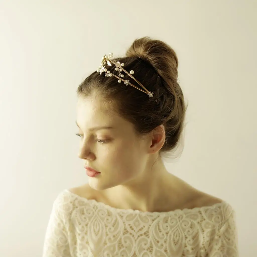 Fashion Crystal Diamante Maple Leaf Tiara Double Row Headband Hairband Wedding Crown