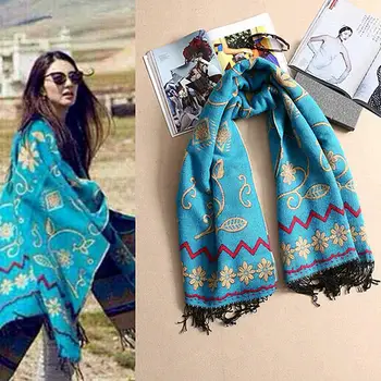 

High Quality Winter Women Ethnic Sun Flower Imitation Cashmere Capes Shawl Cardigans Chic Scarf