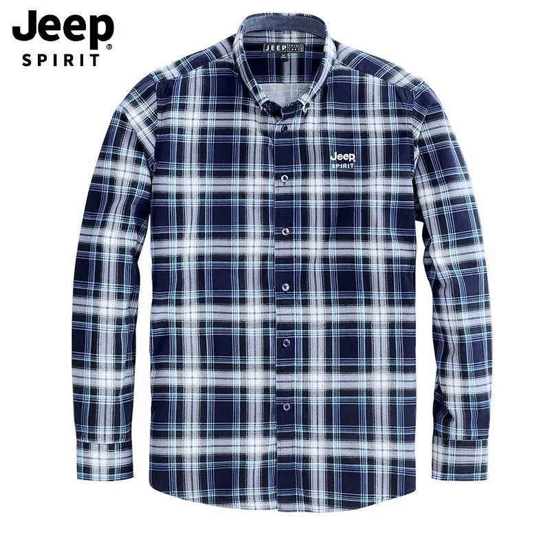 JEEP SPIRIT мужская клетчатая рубашка Повседневная хлопковая дышащая мужская рубашка с длинным рукавом однобортная сорочка homme рубашка на пуговицах