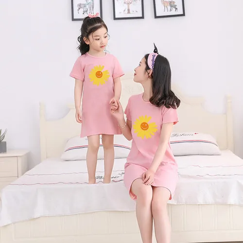 New parent-child pajamas mother and daughter summer cotton short-sleeved nightdress cartoon princess girl home service best cotton nightgowns	 Sleepwear & Robes