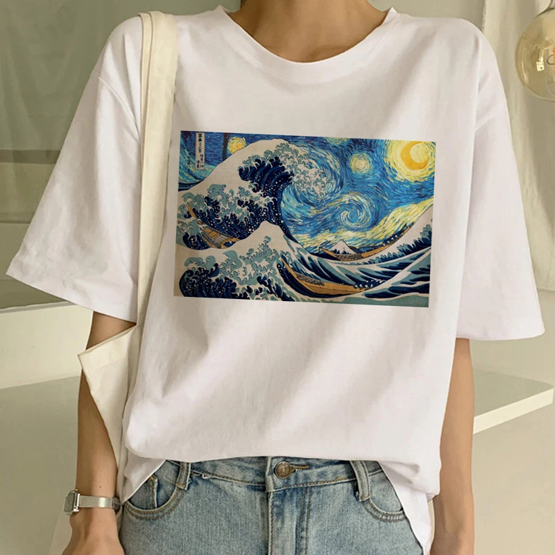 Camisetas de Van Gogh para mujer, camiseta oversize con pintura de arte, estampado divertido, camiseta de manga corta Harajuku Ullzang, Tops de moda para mujer