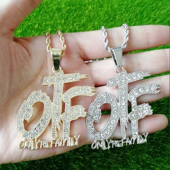

Men Hip Hop Full Rhinestone OTF Shape Pendants Necklaces Bling Bling Iced Out Rope Link Chain Letter Necklace Men Jewelry Gift