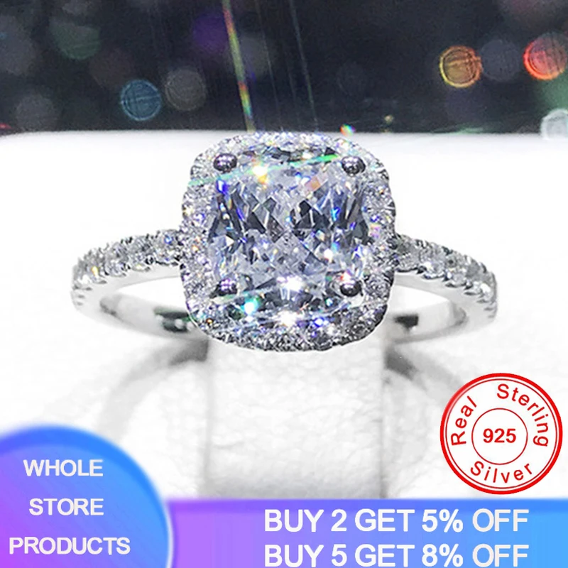 YANHUI белый топаз 925 Серебряное кольцо Роскошные 3ct Прямоугольник Цирконий