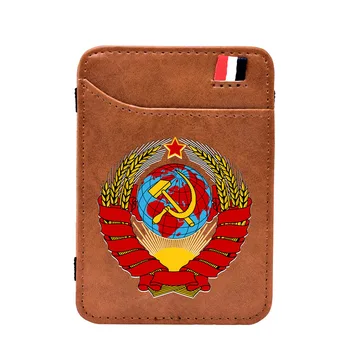 

Retro CCCP Sickle Hammer Leather Magic Wallets Classic Men Women Money Clips Card Purse Thin Cash Holder
