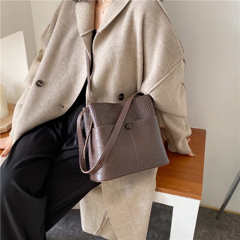 Alligator Pattern PU Leather Bucket Bags Over Shoulder for Women Small Shoulder Messenger Bag Female Designer Handbags