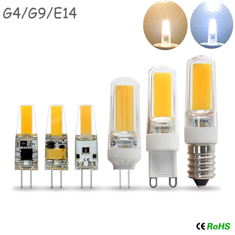 Светодиодный G4 G9 E14 лампочка тусклая AC DC 12V 220V 3W 6W 9W COB SMD Замена галогеновая лампа