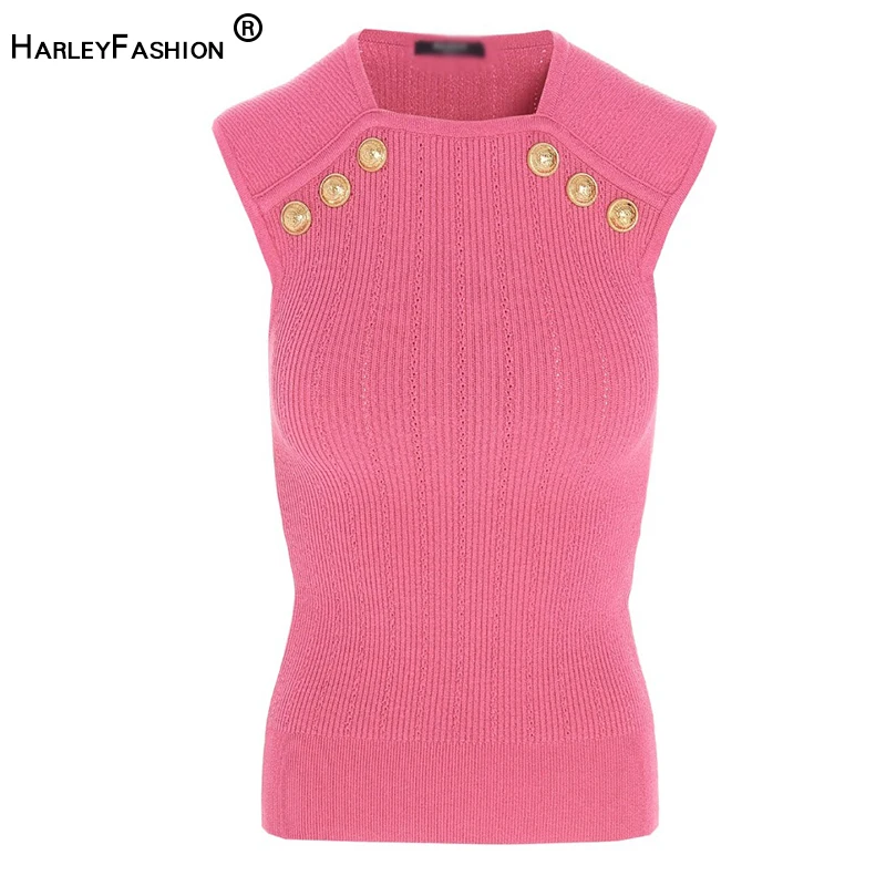 HarleyFashion Hot Sale Euramerican Style Women Sleeveless Square Collar Solid Summer Slim Casual Knitting Tank Tops Quality Vest