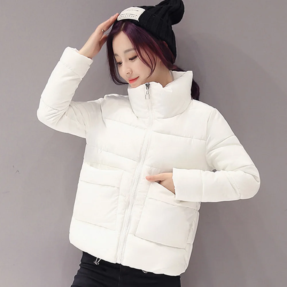 

2019 Jacket Women Winter Fashion Warm Thick Solid Short Style Cotton padded Parkas Coat Stand Collar XL XXL