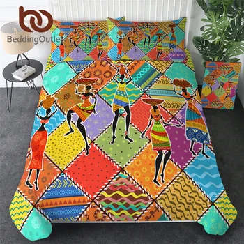 

BeddingOutlet African Bedding Set Dancing Woman Duvet Cover Colorful Geometric Home Textiles Patchwork Print Bedclothes 3-Piece