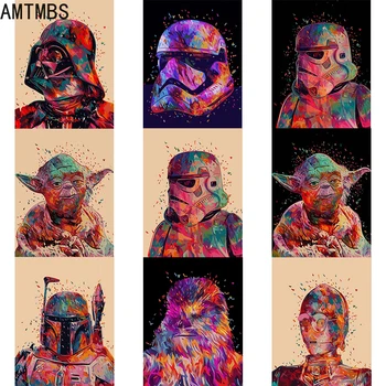 

AMTMBS Star Wars Darth Vader And Soldier Retro DIY Painting Classic Movie Hand Number Painting Unique Canvas Wall Painting