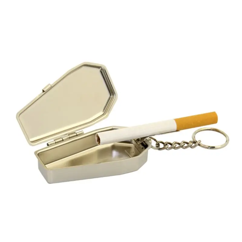 Mini Tinplate Coffin Shape Pocket Ashtray Portable Ash Tray with Lids Travel Auto Smoking Ash Organizer
