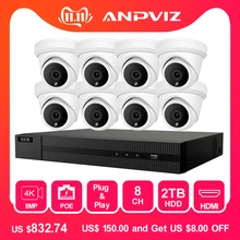 8CH 4K Hikvion OEM POE NVR комплект камер видеонаблюдения Системы 4/6/8 шт. 8MP башни безопасности купольная камера POE IP Камера видеонаблюдения 2 ТБ HDD