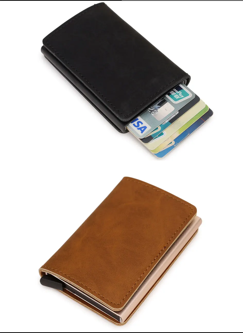 DIENQI Black Men Bank Cards Holder Aluminium Anti Rfid Credit Card Cash Bag Vintage PU Leather Mini Purse Cardholder Kaarthouder