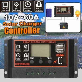 

Auto Solar Charge Controller 60A/50A/40A/30A/20A/10A 12V 24V PWM Controllers LCD Display Dual USB Solar Panel PV Regulator