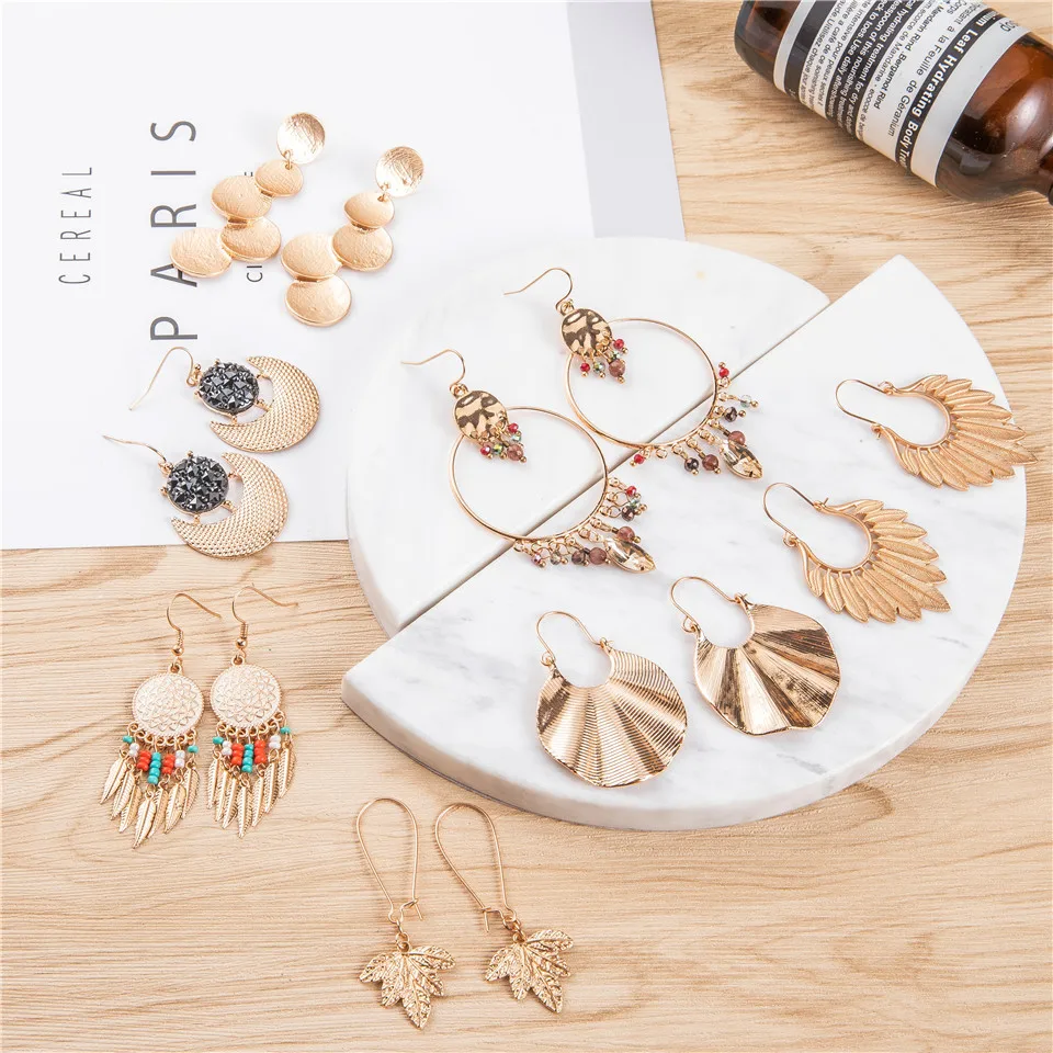 Gold color earrings bohemian statement luxury big round earring crystal acrylic handmade women geometric fringe fashion jewelry (7)