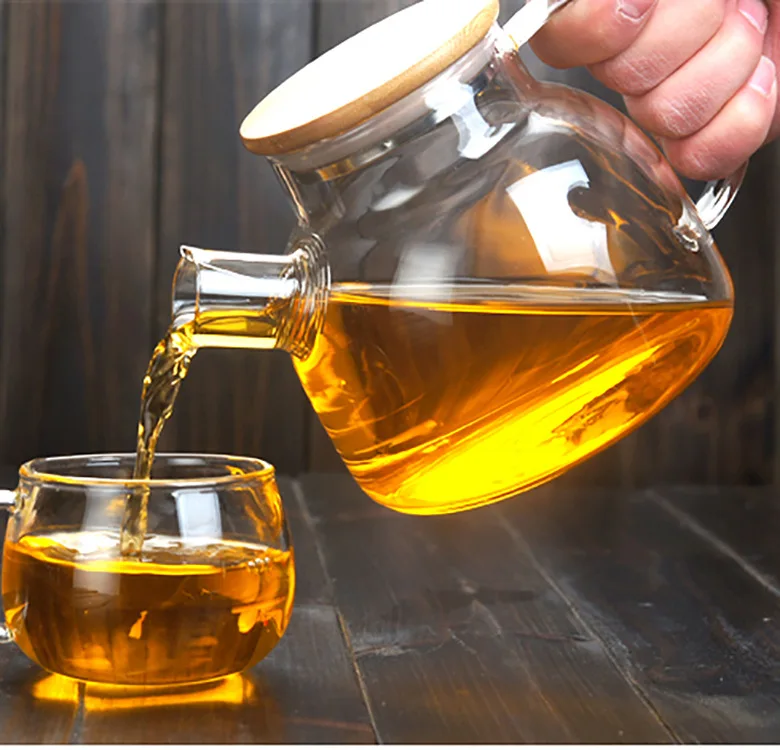 

Large Capacity Glass Teapot "Fruit Teapot Boiling High Quality Bamboo Wood Cover Spring Filter Thick Kung Fu Tea Set