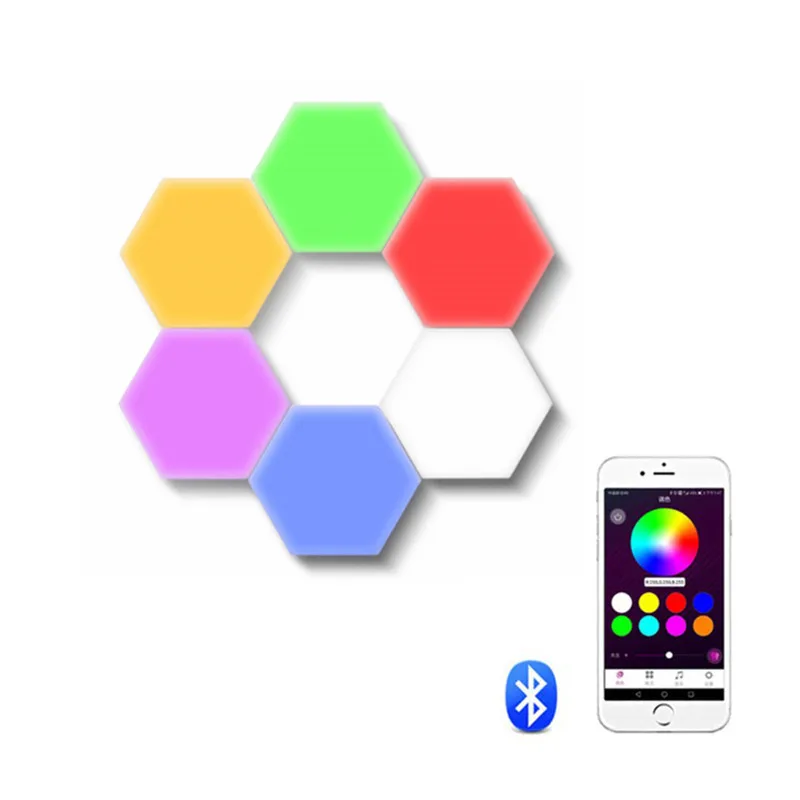 RGB 조명 패널 스티치 블루투스 앱 제어 DIY 조립 벌집 양자 벽 조명 육각 조명 패널, 나노 잎