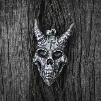 

EYHIMD Gothic Devil Cross Stainless Steel Skull Pendant Necklace Biker Style Jewelry