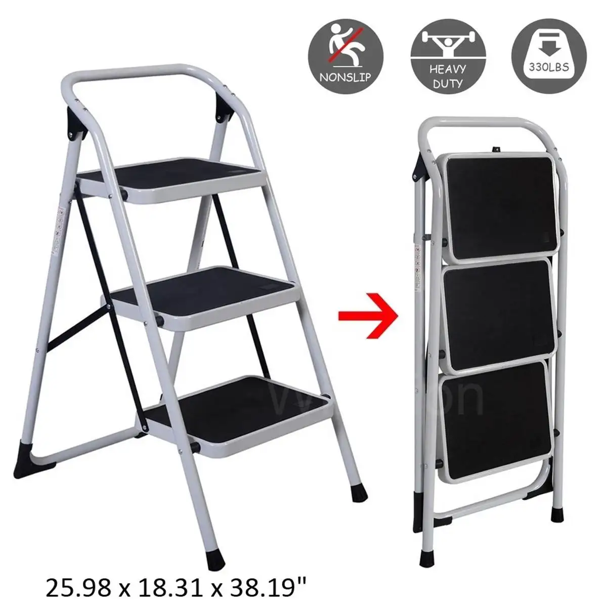 

Protable 3 Step Ladder Folding Ladders Non Slip for Household Multifunctional Herringbone Ladder Safe Durable